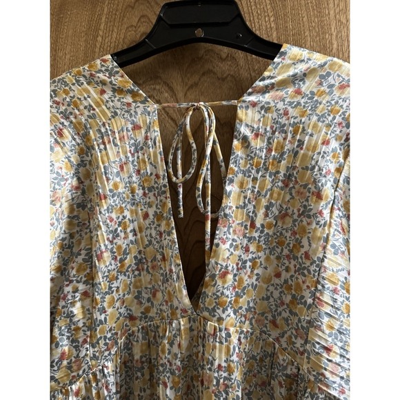 Lulus Express Yourself Yellow Floral Print Satin Babydoll Dress XL V-Neck/Back - Picture 12 of 15